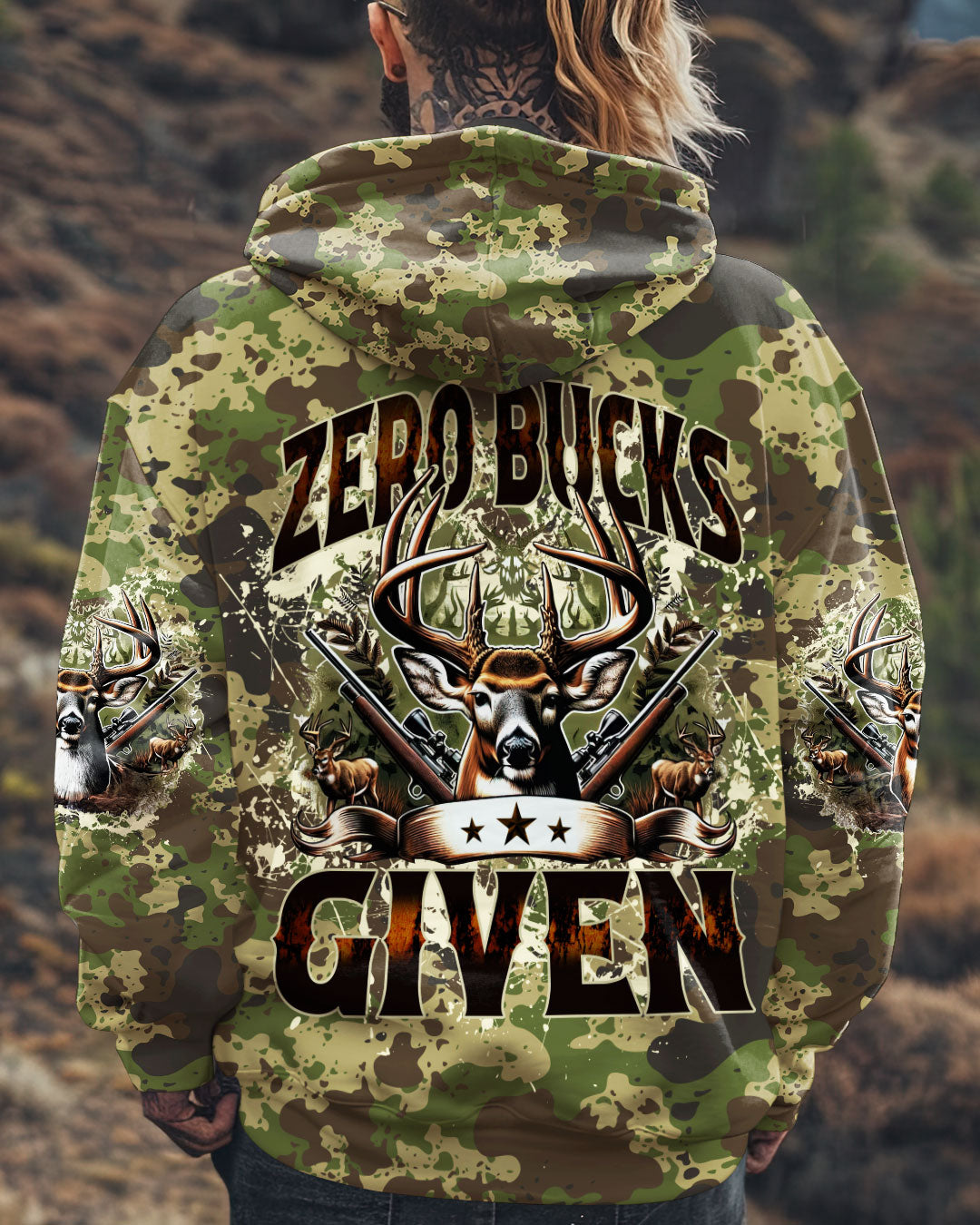 BLISSCORNERS ZERO BUCKS GIVEN HUNTING DEER ALL OVER PRINT