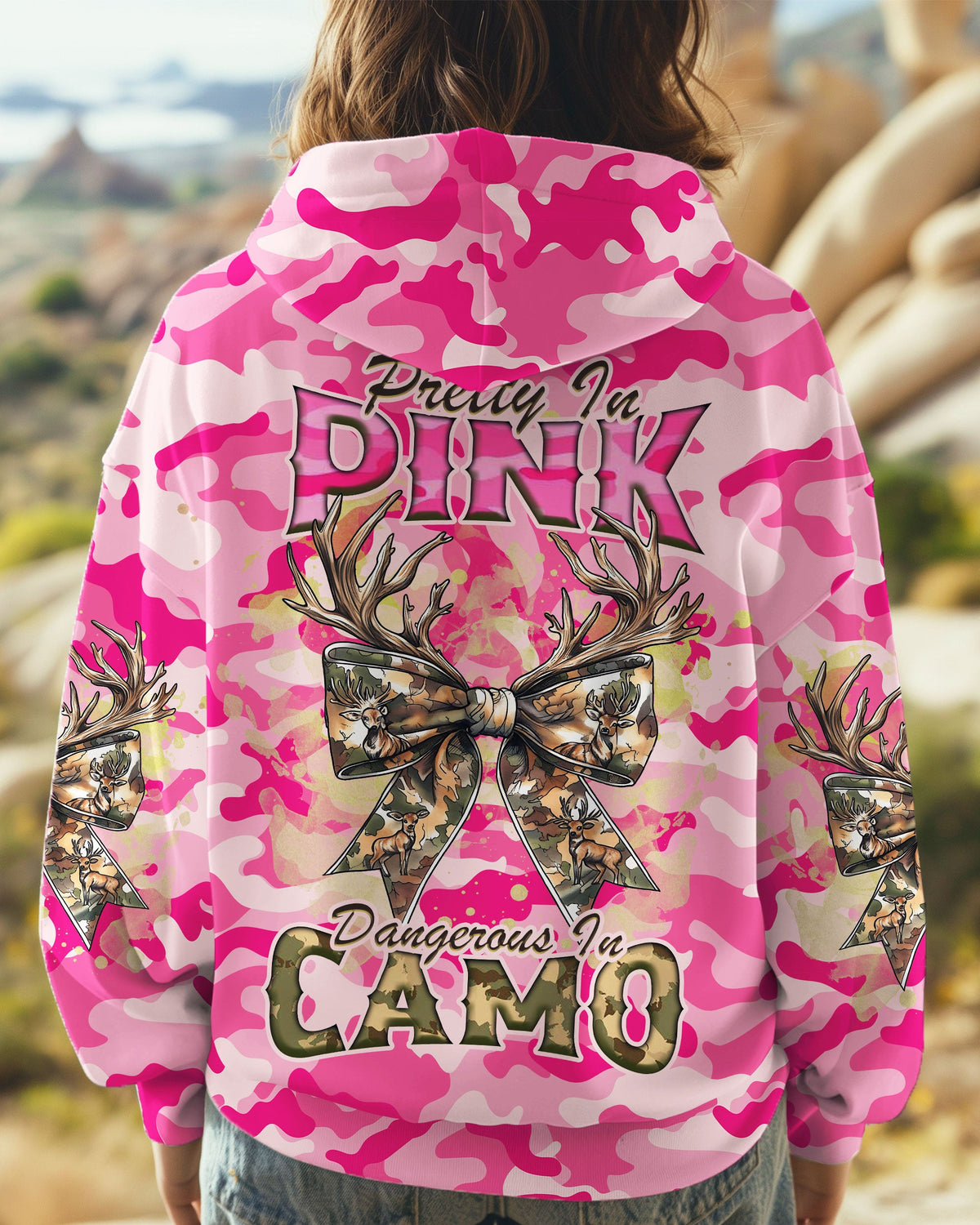 BLISSCORNERS PRETTY IN PINK HUNTING DEER ALL OVER PRINT