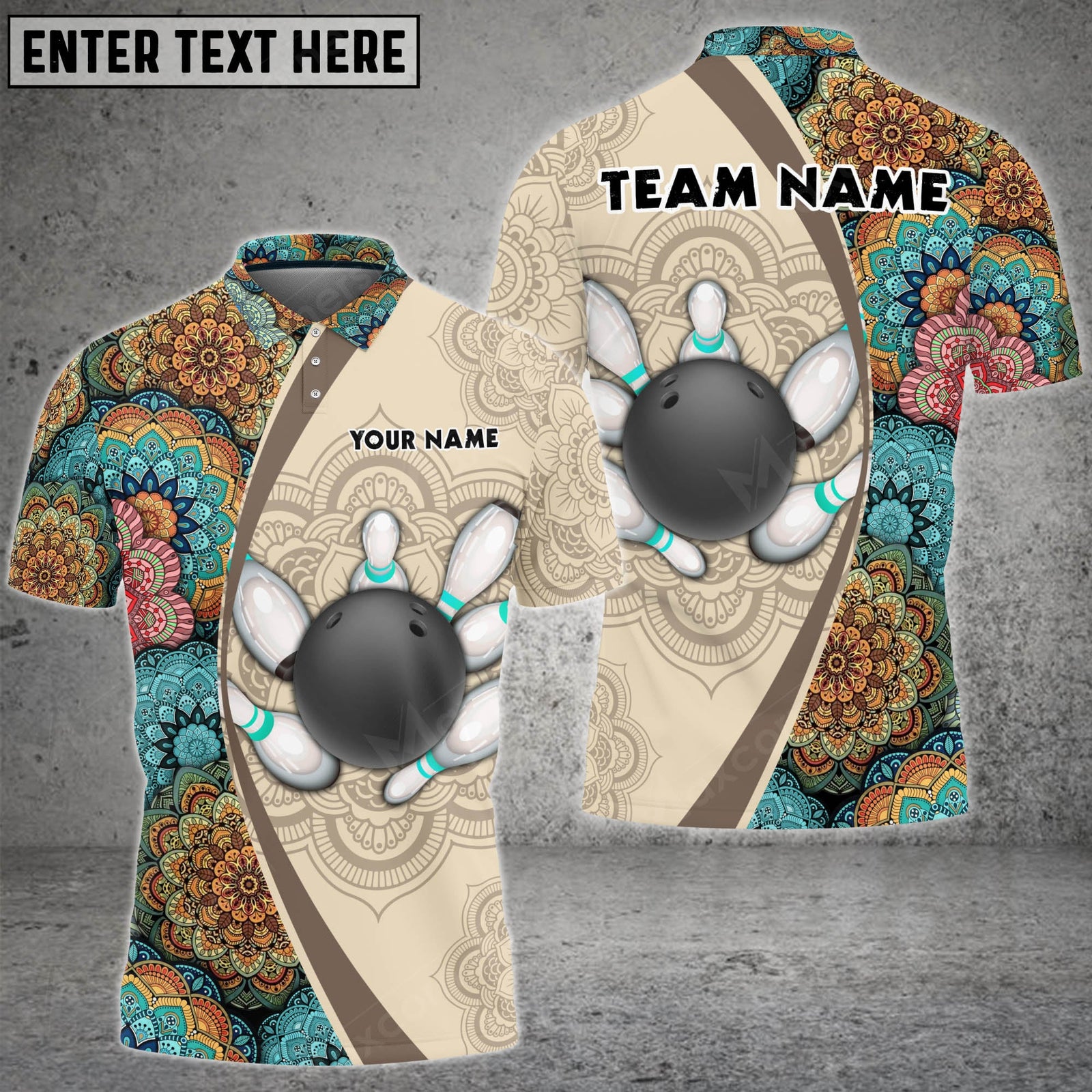 Blisscorners Bowling And Pins Mandala Pattern Multicolor Option Customized Name 3D Shirt