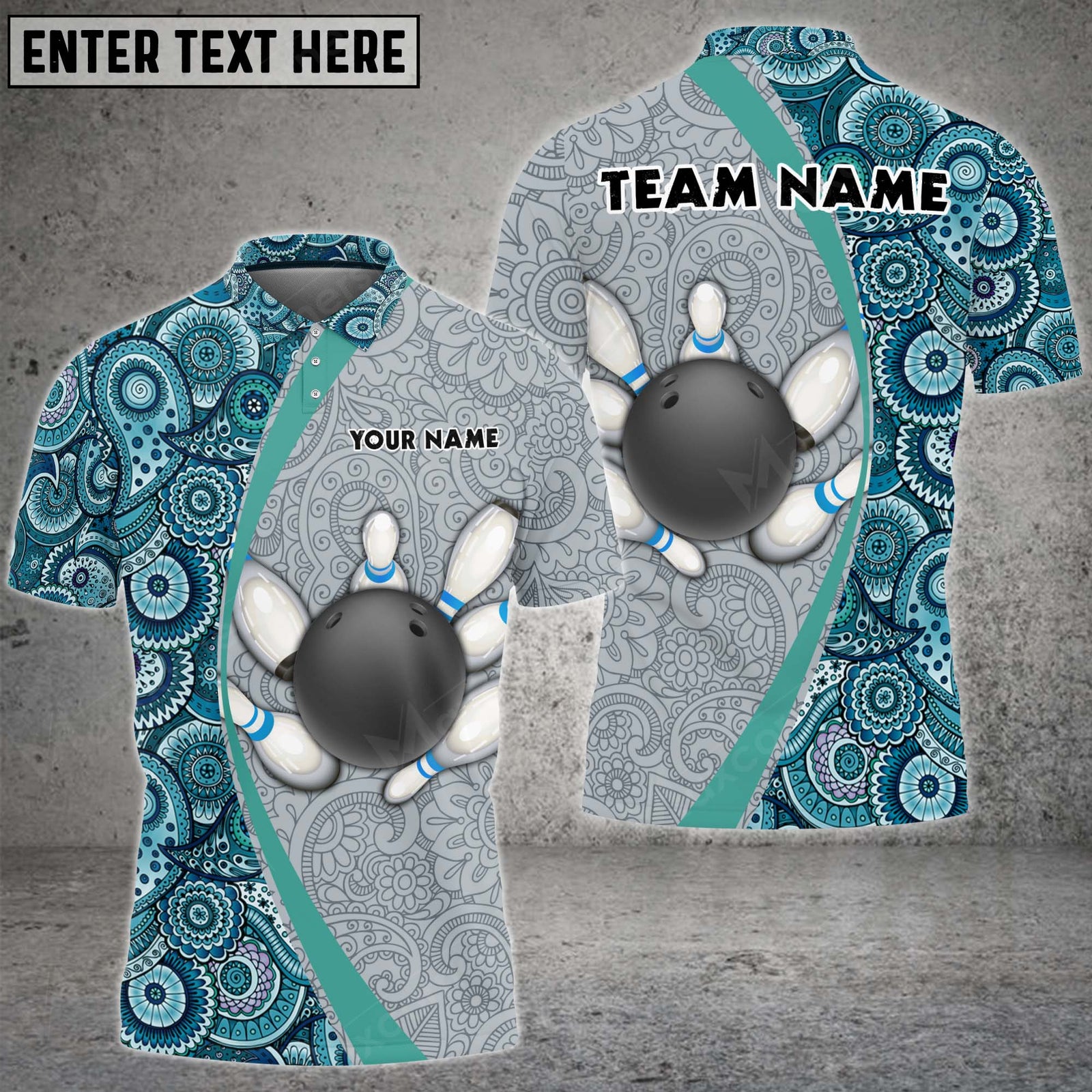 Blisscorners Bowling And Pins Mandala Pattern Multicolor Option Customized Name 3D Shirt