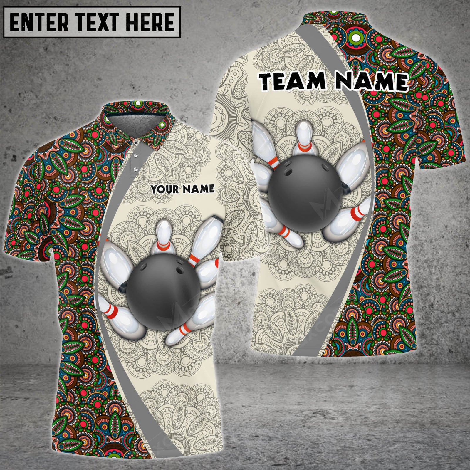 Blisscorners Bowling And Pins Mandala Pattern Multicolor Option Customized Name 3D Shirt