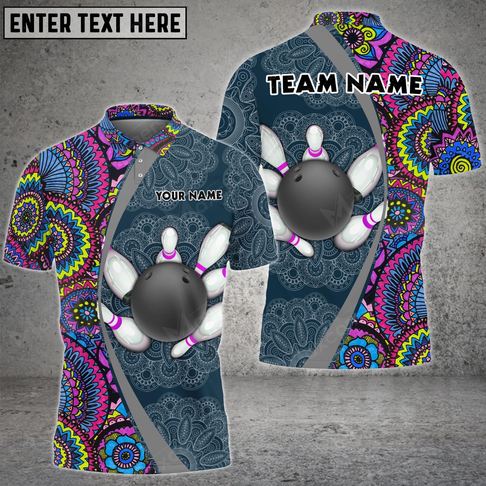 Blisscorners Bowling And Pins Mandala Pattern Multicolor Option Customized Name 3D Shirt