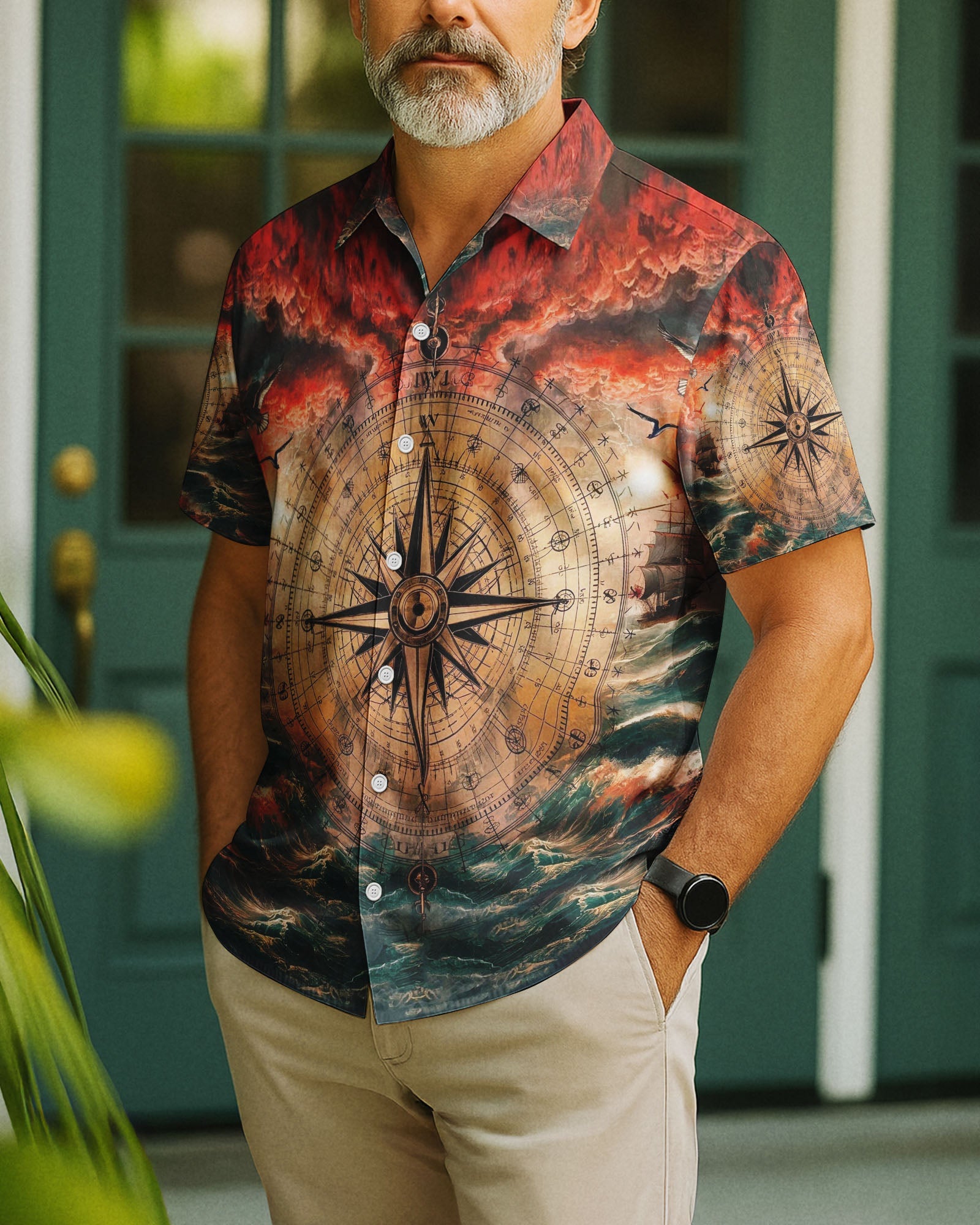 BLISSCORNERS COMPASS OCEAN HAWAIIAN SHIRT
