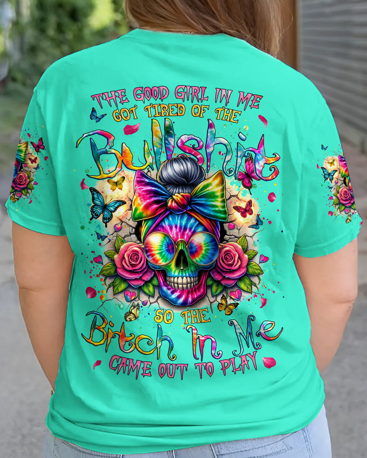 BLISSCORNERS THE GOOD GIRL IN ME MESSY BUN SKULL ALL OVER PRINT