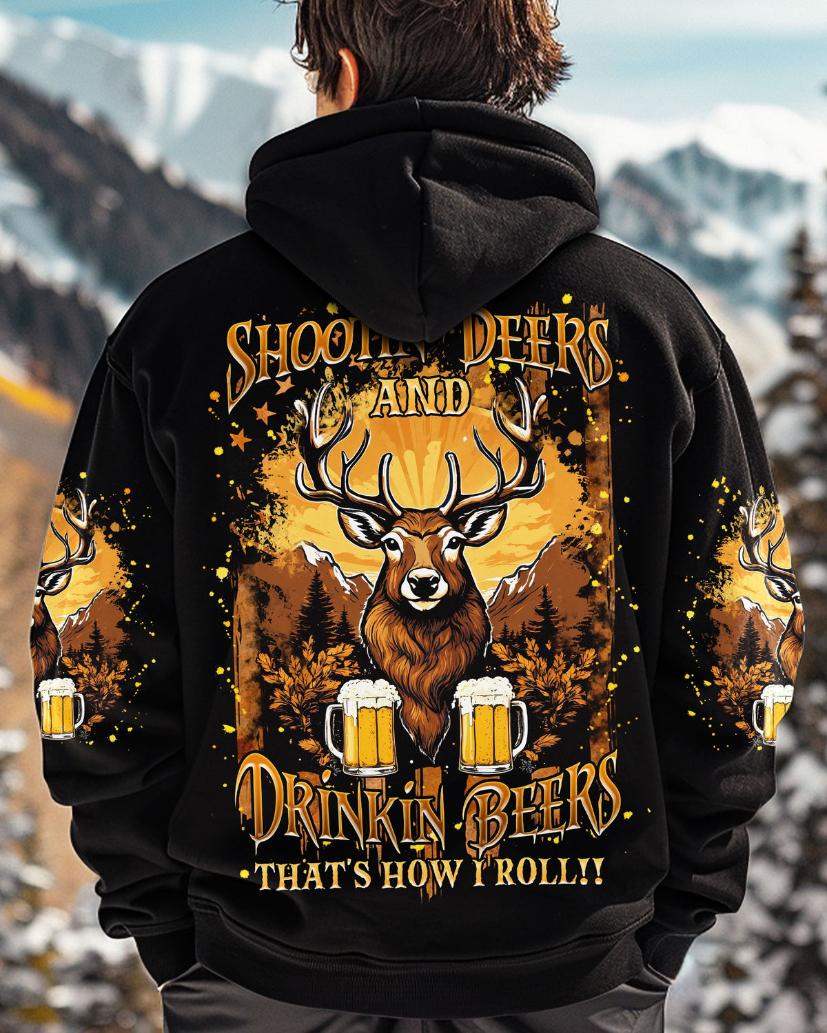 BLISSCORNERS SHOOTING DEERS AND DRINKING BEERS ALL OVER PRINT