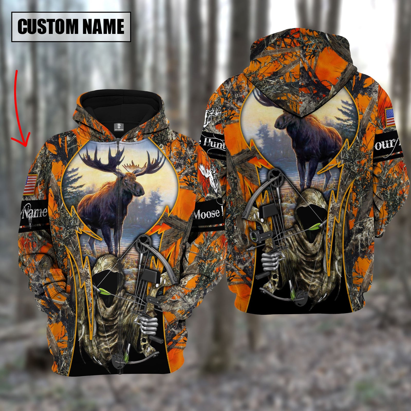 Blisscorners Custom Name Personalized Moose Hunting Orange Camo Shirt 3D All Over Printed Clothes