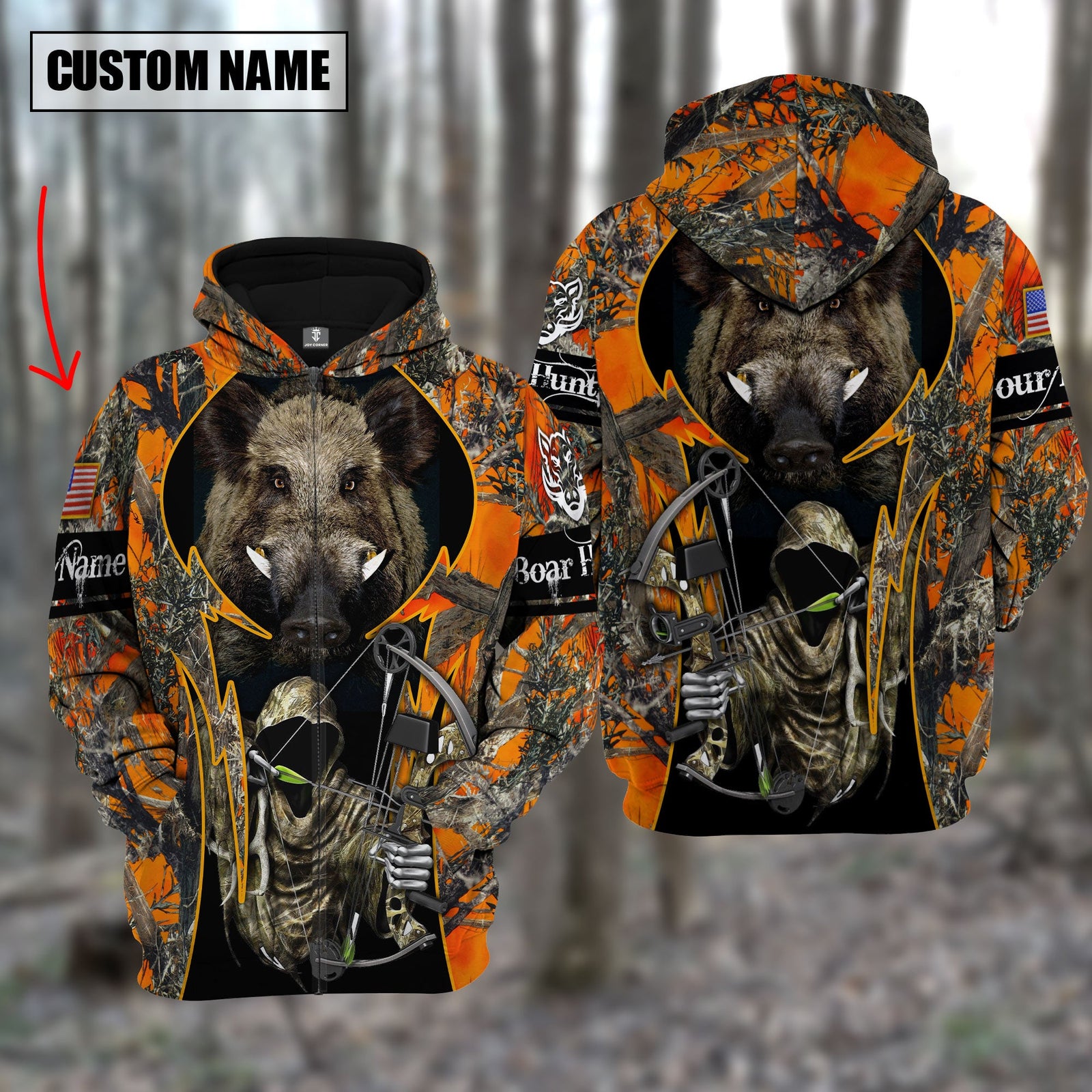 Blisscorners Custom Name Personalized Boar Hunting Orange Camo Shirt 3D All Over Printed Clothes