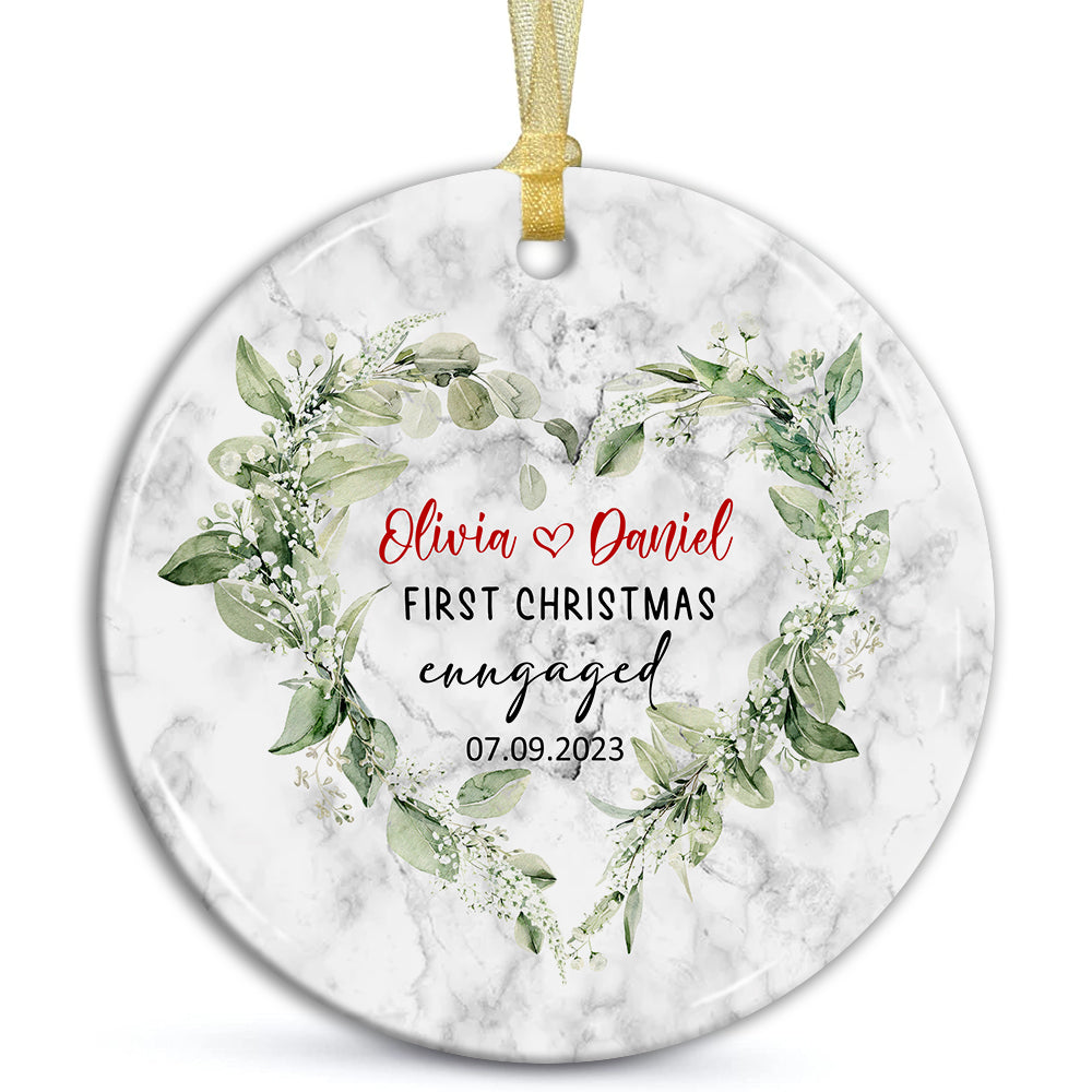 Blisscorners First Christmas Engaged - Personalized Christmas Ceramic Ornament - Gift For Couple, Family2D Flat LM2111