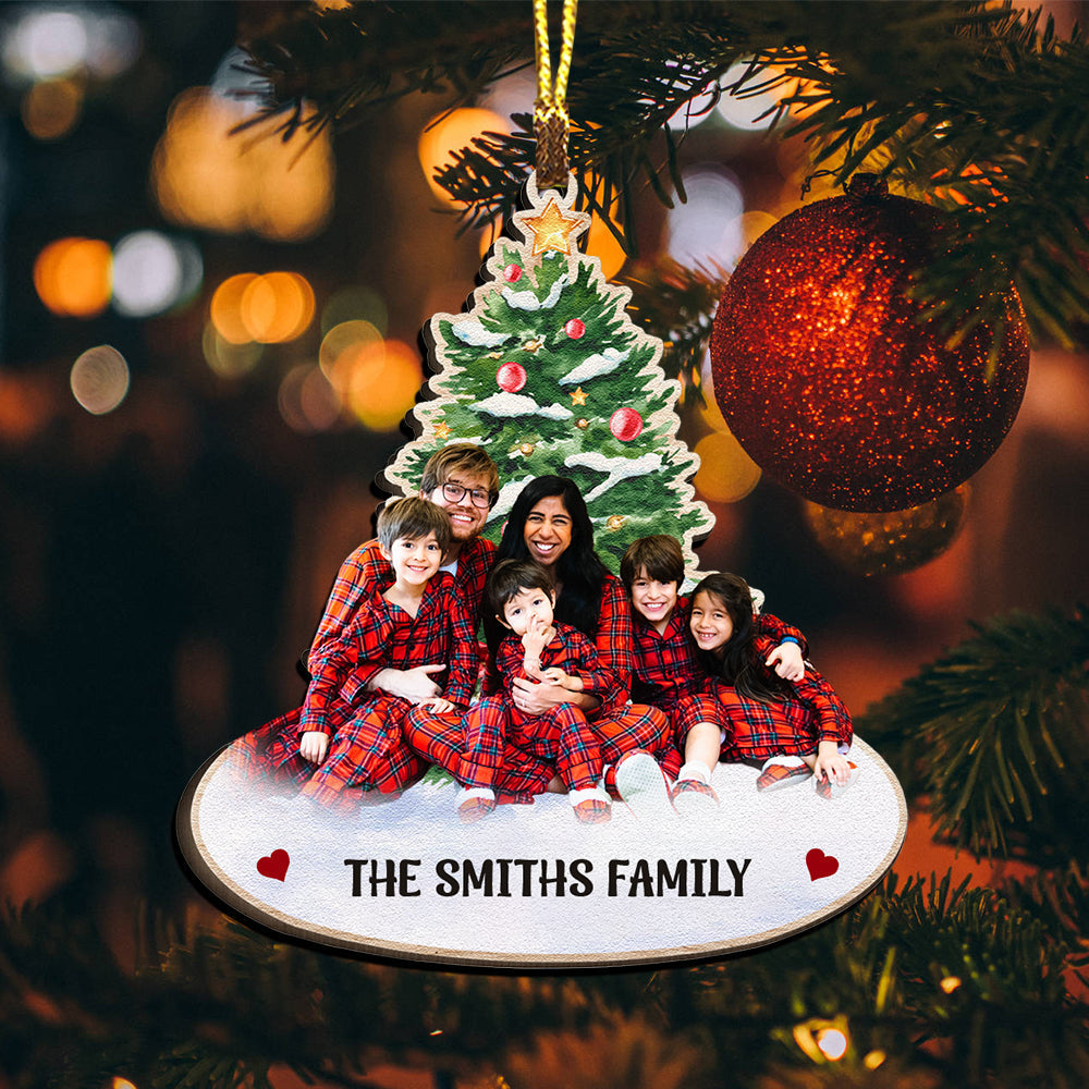 Blisscorners Christmas With Family, We Are Family - Custom Photo And Name, Personalized Acrylic Ornament - Gift For Christmas, Family Gift2D Flat LM2111