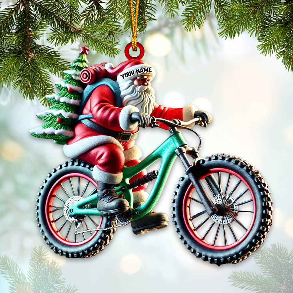 Blisscorners Custom Name Bicycle Santa Ornament, Santa Christmas Gift2D Flat LM2211