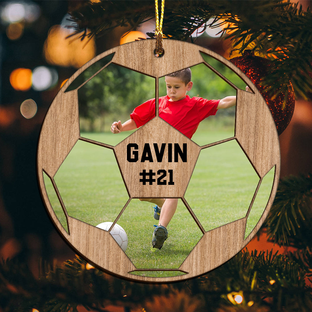 Blisscorners Custom Photo And Name In Ball - Personalized Custom Shaped Wooden Ornament - Gift For Soccer Lover2D Flat LM2111