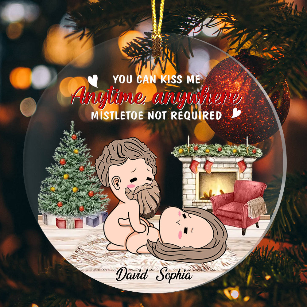 Blisscorners You Can Kiss Me Anytime Anywhere - Custom Appearances And Names Christmas Couple Gift - Personalized Acrylic Ornament2D Flat LM2111