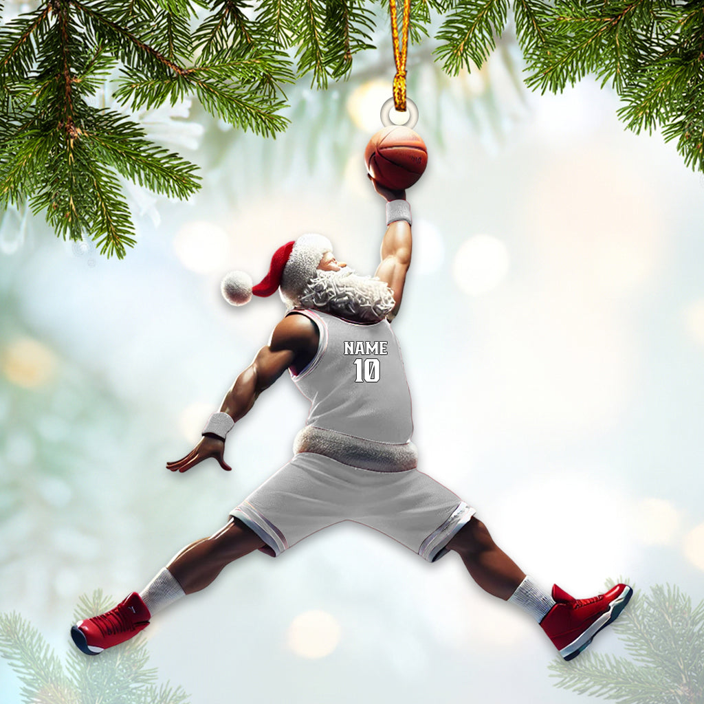 Blisscorners Custom Name and Number Santa Basketball Ornament, Basketball Christmas Gift2D Flat LM2111