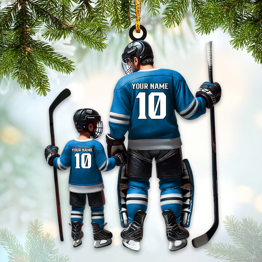 Blisscorners Custom Name and Number Dad and Son Ice Hockey Ornament, Christmas Gift Decoration2D Flat LM2111