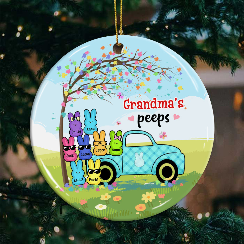 Blisscorners Family Rabbit Peeps And Car, Custom Appearances And Names- Personalized Ceramic Ornament - Gift For Family2D Flat LM2111