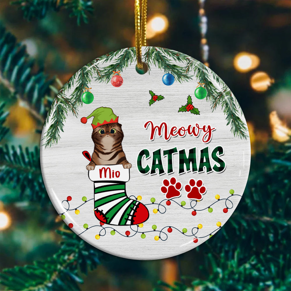Blisscorners Meowy Catmas - Personalized Ceramic Ornament - Gift For Pet Lover, Christmas Gift2D Flat LM2111