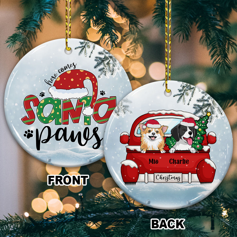 Blisscorners Here Comes Santa Paws - Custom Dog And Name- Personalized 2 Sides Ceramic Ornament - Gift For Pet Lover, Christmas Gift2D Flat LM2111