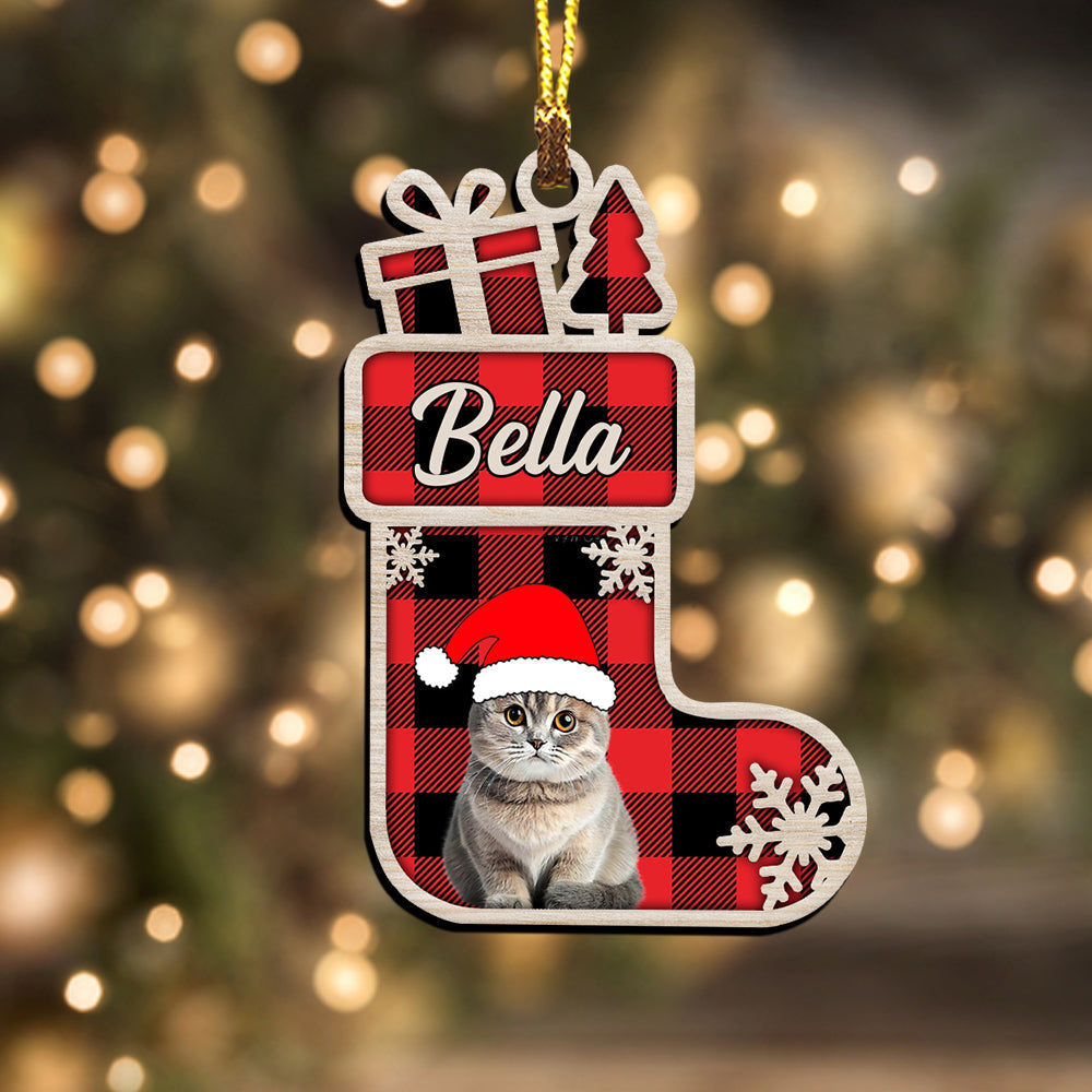 Blisscorners Merry Christmas Pet And Socks - Custom Photo And Name - Personalized Custom Shape Acrylic Ornament - Gift For Pet Lover2D Flat LM2111