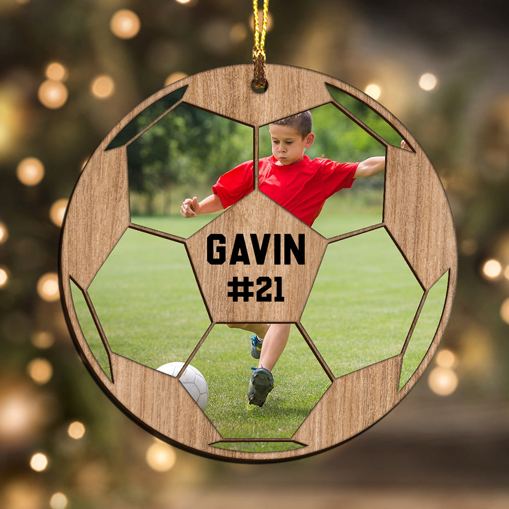 Blisscorners Custom Photo And Name In Ball - Personalized Custom Shaped Wooden Ornament - Gift For Soccer Lover2D Flat LM2111