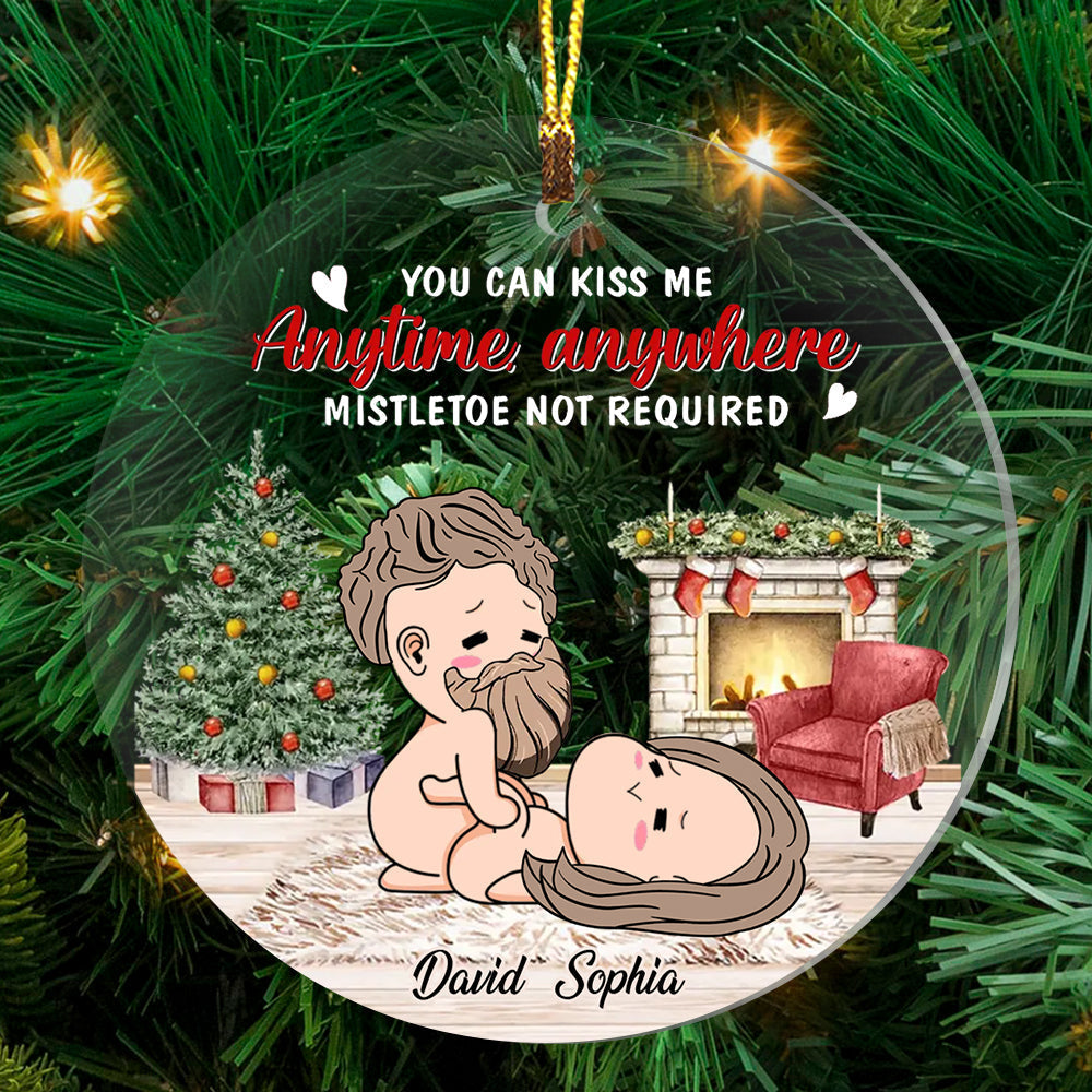 Blisscorners You Can Kiss Me Anytime Anywhere - Custom Appearances And Names Christmas Couple Gift - Personalized Acrylic Ornament2D Flat LM2111