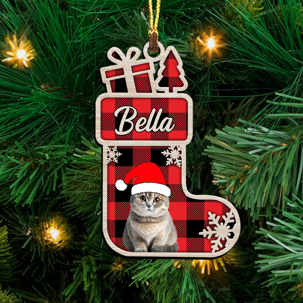 Blisscorners Merry Christmas Pet And Socks - Custom Photo And Name - Personalized Custom Shape Acrylic Ornament - Gift For Pet Lover2D Flat LM2111