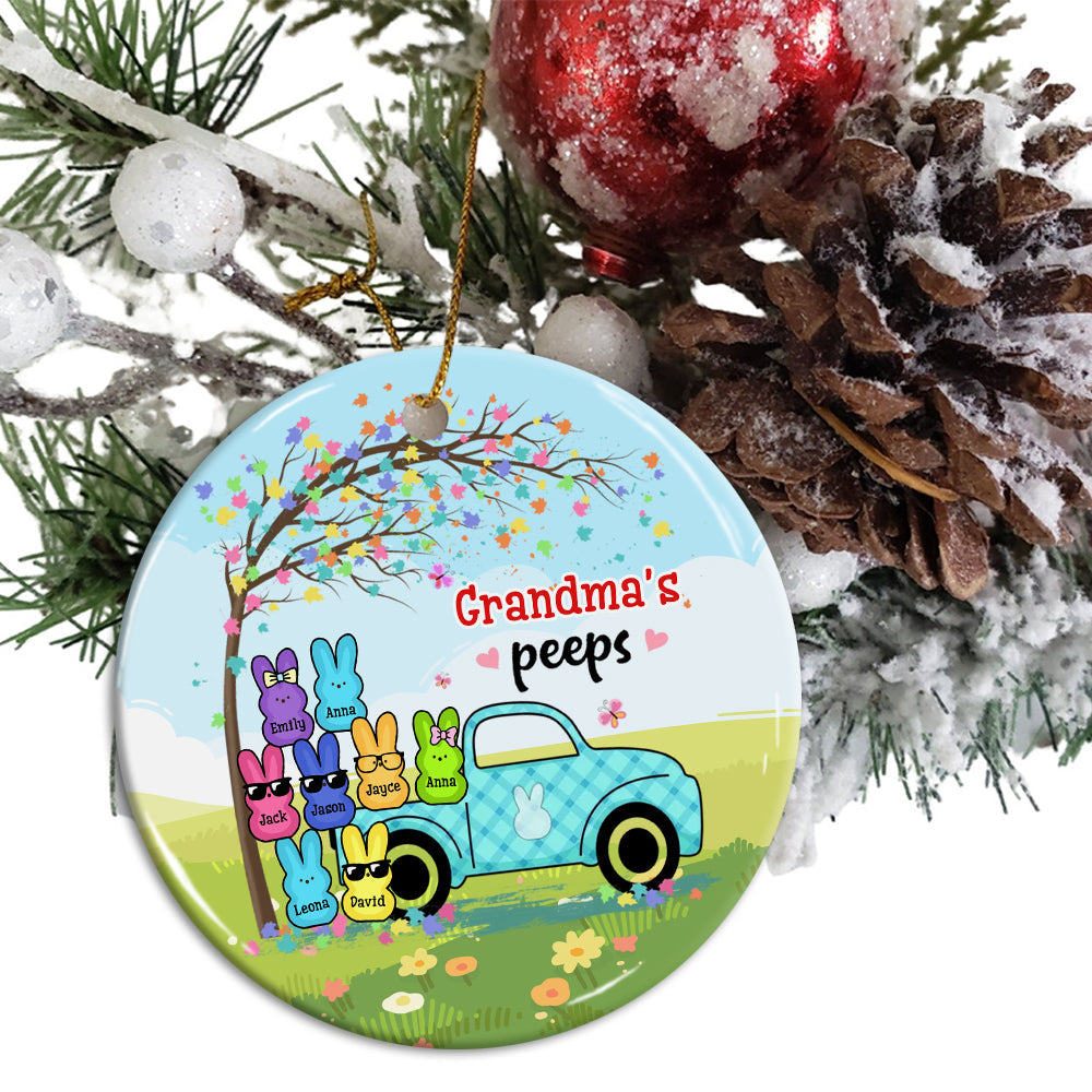 Blisscorners Family Rabbit Peeps And Car, Custom Appearances And Names- Personalized Ceramic Ornament - Gift For Family2D Flat LM2111