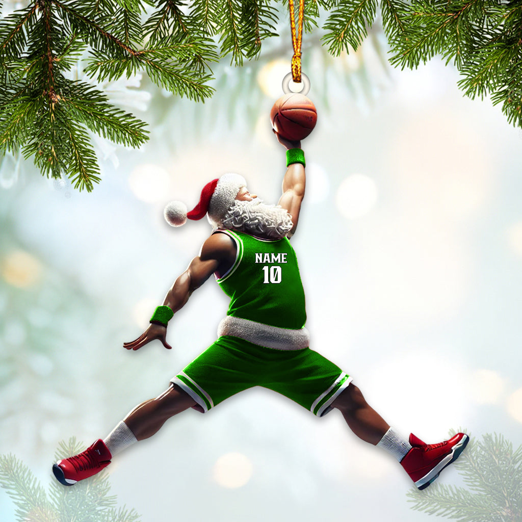 Blisscorners Custom Name and Number Santa Basketball Ornament, Basketball Christmas Gift2D Flat LM2111