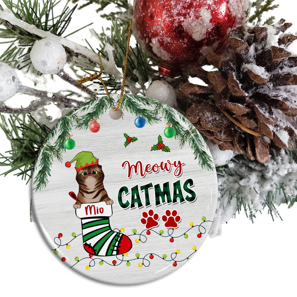 Blisscorners Meowy Catmas - Personalized Ceramic Ornament - Gift For Pet Lover, Christmas Gift2D Flat LM2111