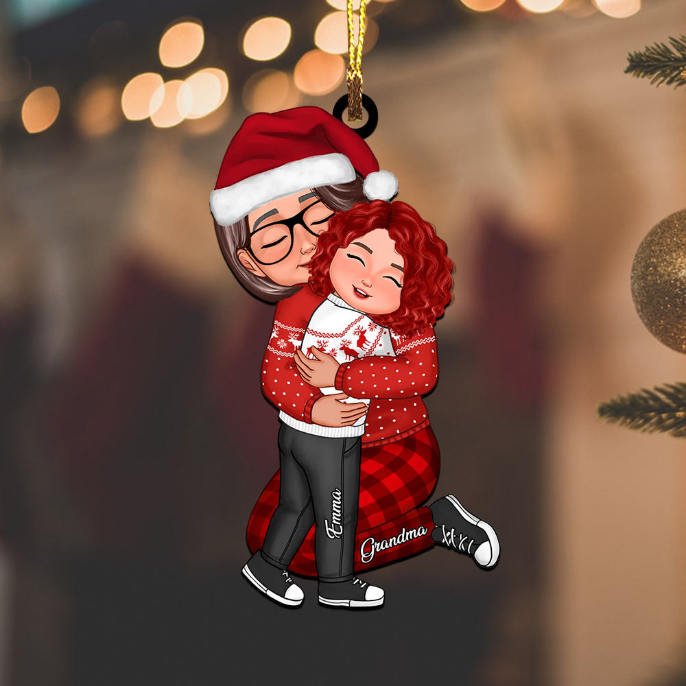 Blisscorners Grandma, Mom Hugging Grandkid, Kid - Custom Appearances And Names - Personalized Acrylic Ornament- Christmas Gift For Family2D Flat LM2111