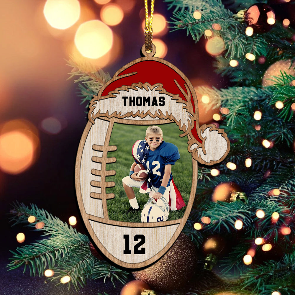 Blisscorners American Football, Gridiron Football Lover - Custom Photo And Name, Personalized Acrylic Ornament - Family Gift2D Flat LM2111