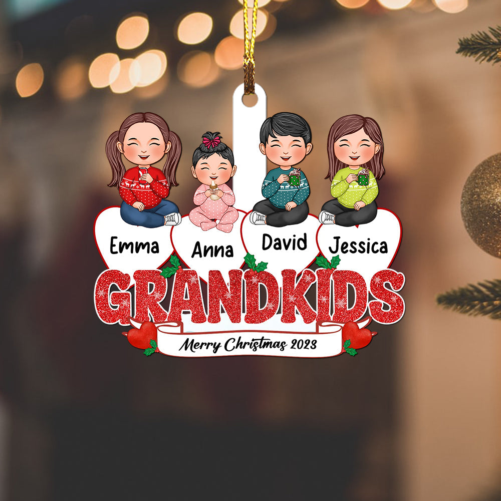 Blisscorners Christmas Kids On Snow Heart - Custom Appearances And Names, Personalized Acrylic Ornament - Gift For Christmas2D Flat LM2111