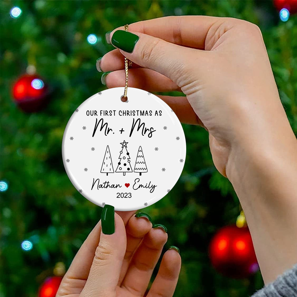 Blisscorners Our First Christmas As Mr & Mrs - Personalized Ceramic Ornament - Gift For Christmas, Family Gift2D Flat LM2111
