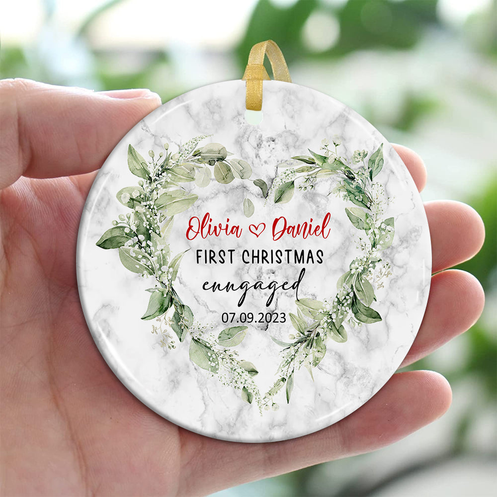 Blisscorners First Christmas Engaged - Personalized Christmas Ceramic Ornament - Gift For Couple, Family2D Flat LM2111