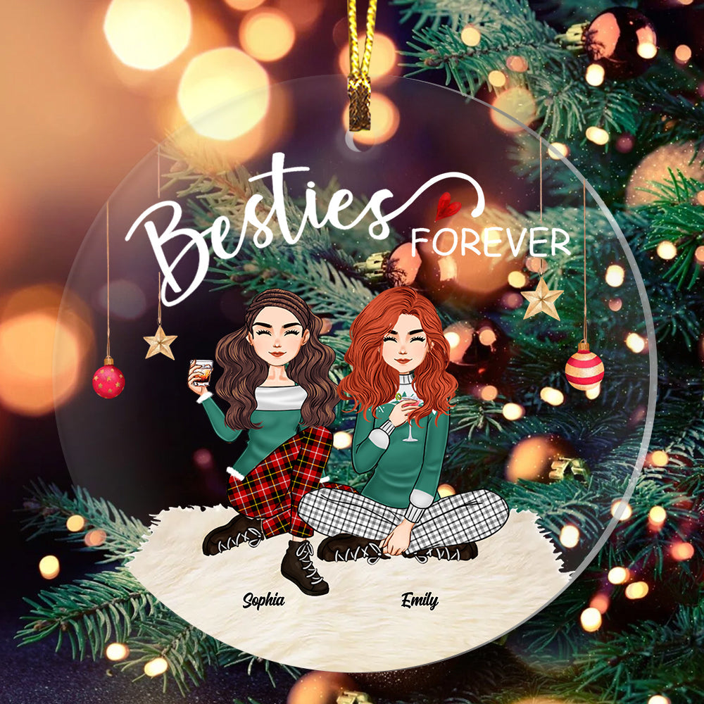Blisscorners Besties Forever Girls Friendship - Custom Appearances, Quote And Names Christmas Gift - Personalized Acrylic Ornament2D Flat LM2111