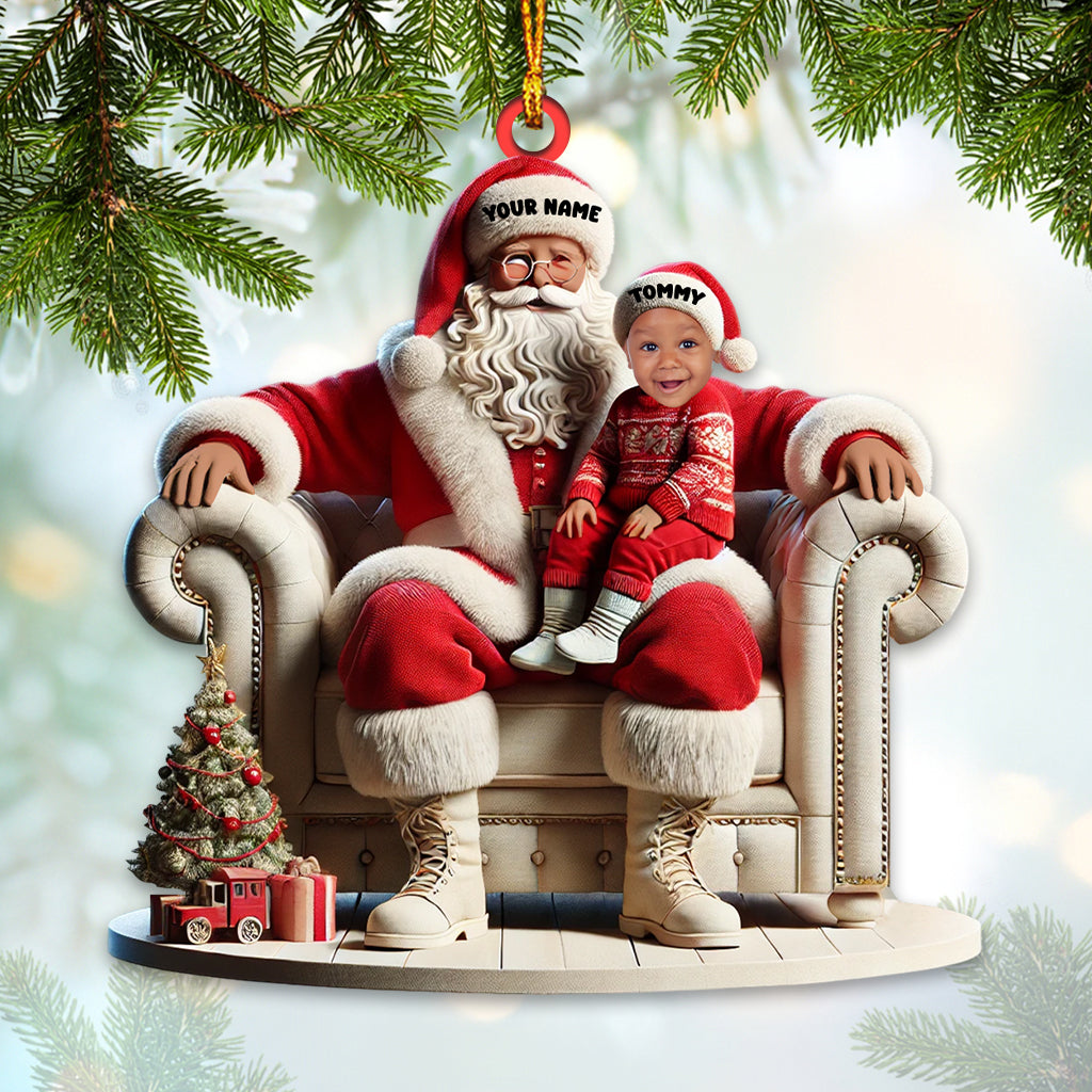 Blisscorners Custom Name and Photo Santa Ornament, Santa and Baby Christmas Ornament2D Flat LM2111