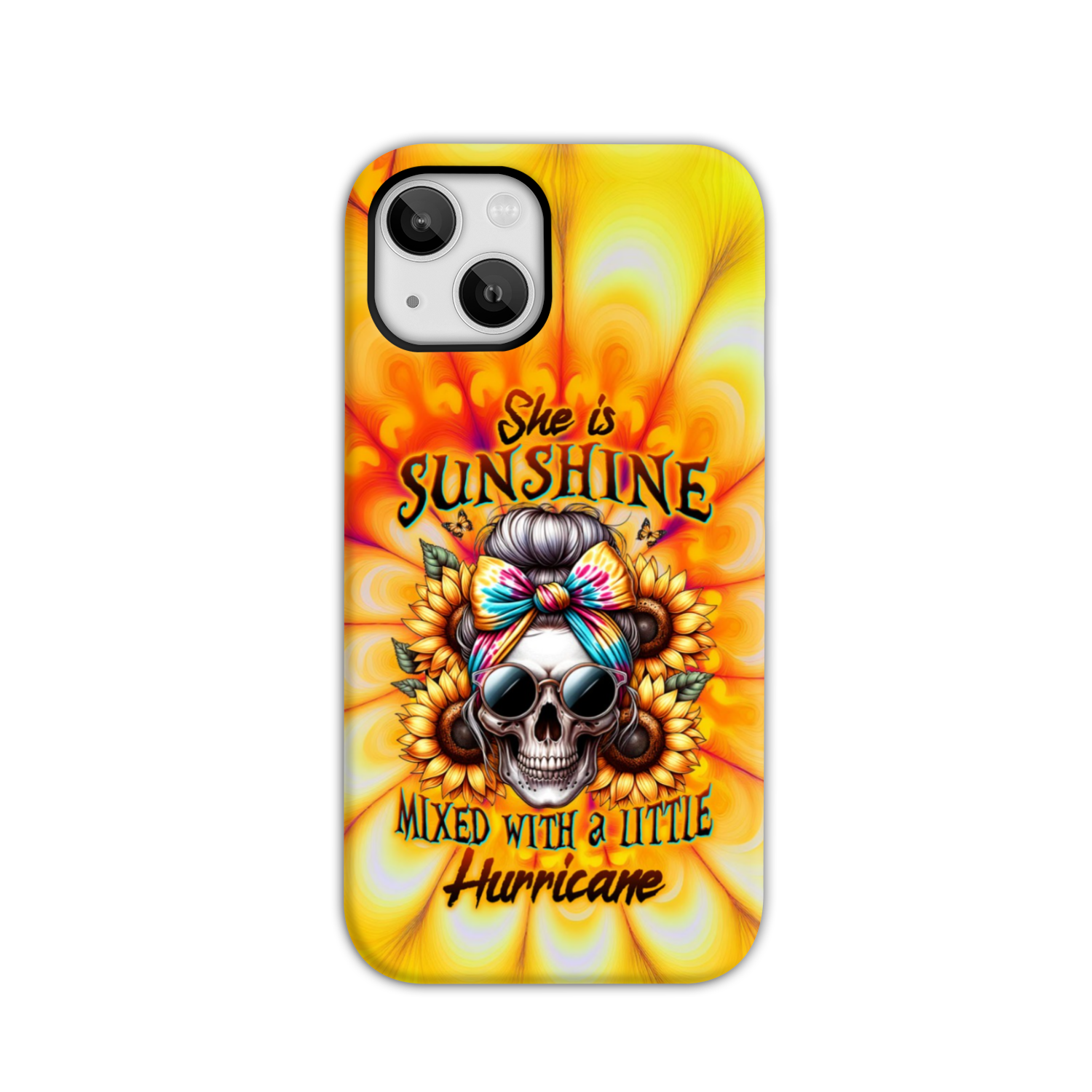 BLISSCORNERS SHE IS SUNSHINE SKULL TIE DYE PHONE CASE