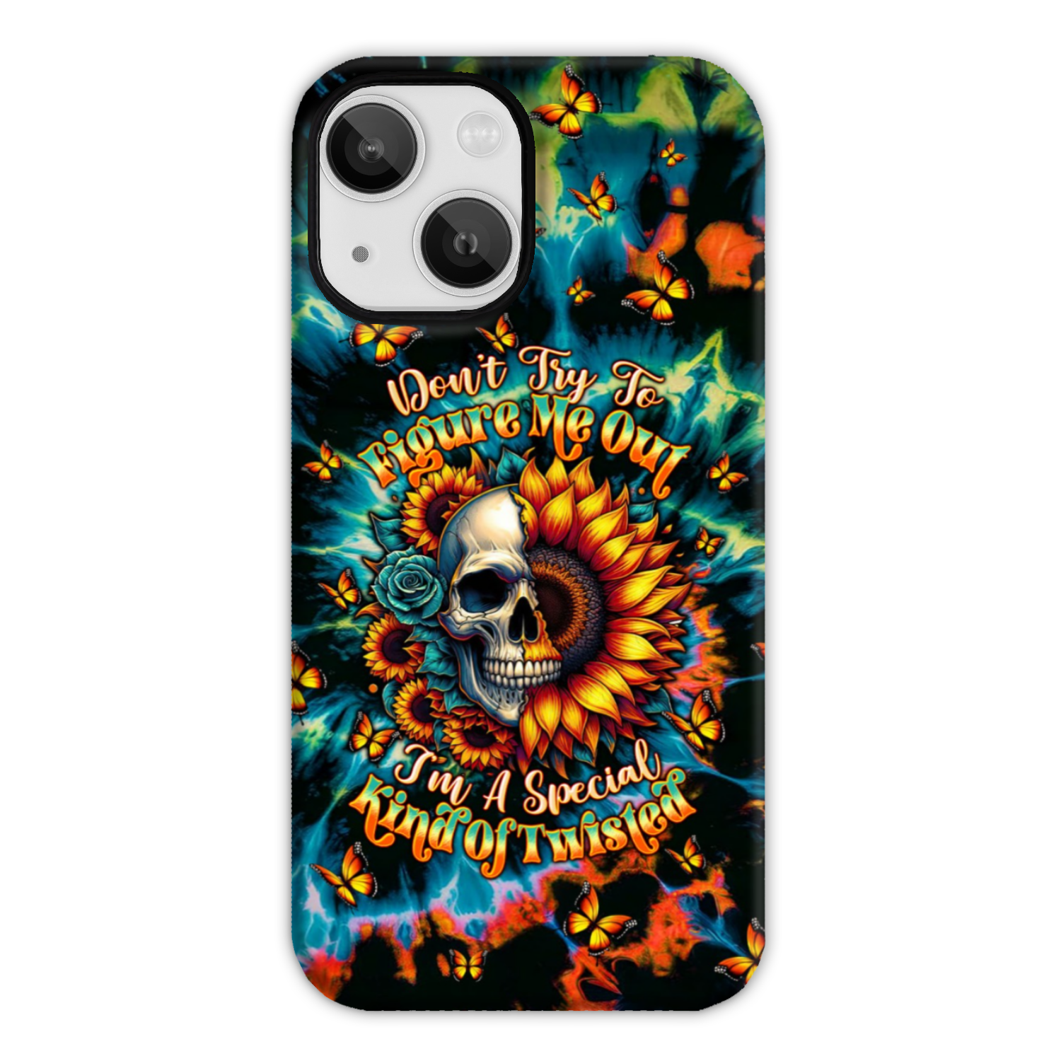 BLISSCORNERS DON'T TRY TO FIGURE ME OUT SKULL SUNFLOWER PHONE CASE