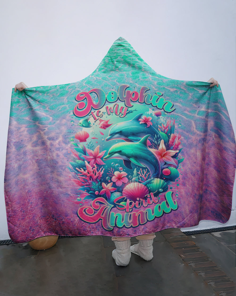 BLISSCORNERS DOLPHIN IS MY SPIRIT ANIMAL SHERPA BLANKET HOODIE