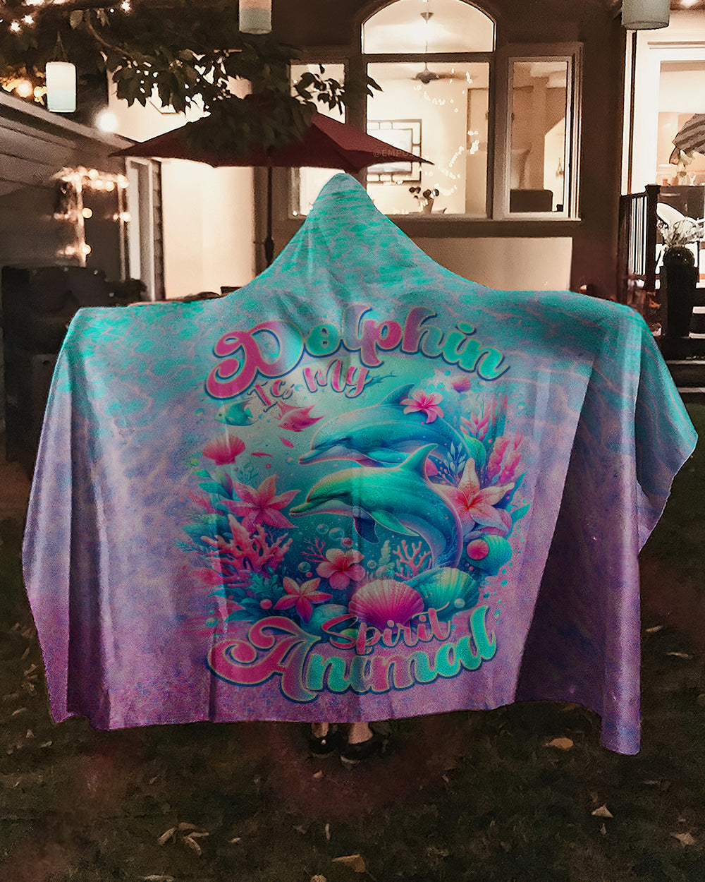 BLISSCORNERS DOLPHIN IS MY SPIRIT ANIMAL SHERPA BLANKET HOODIE