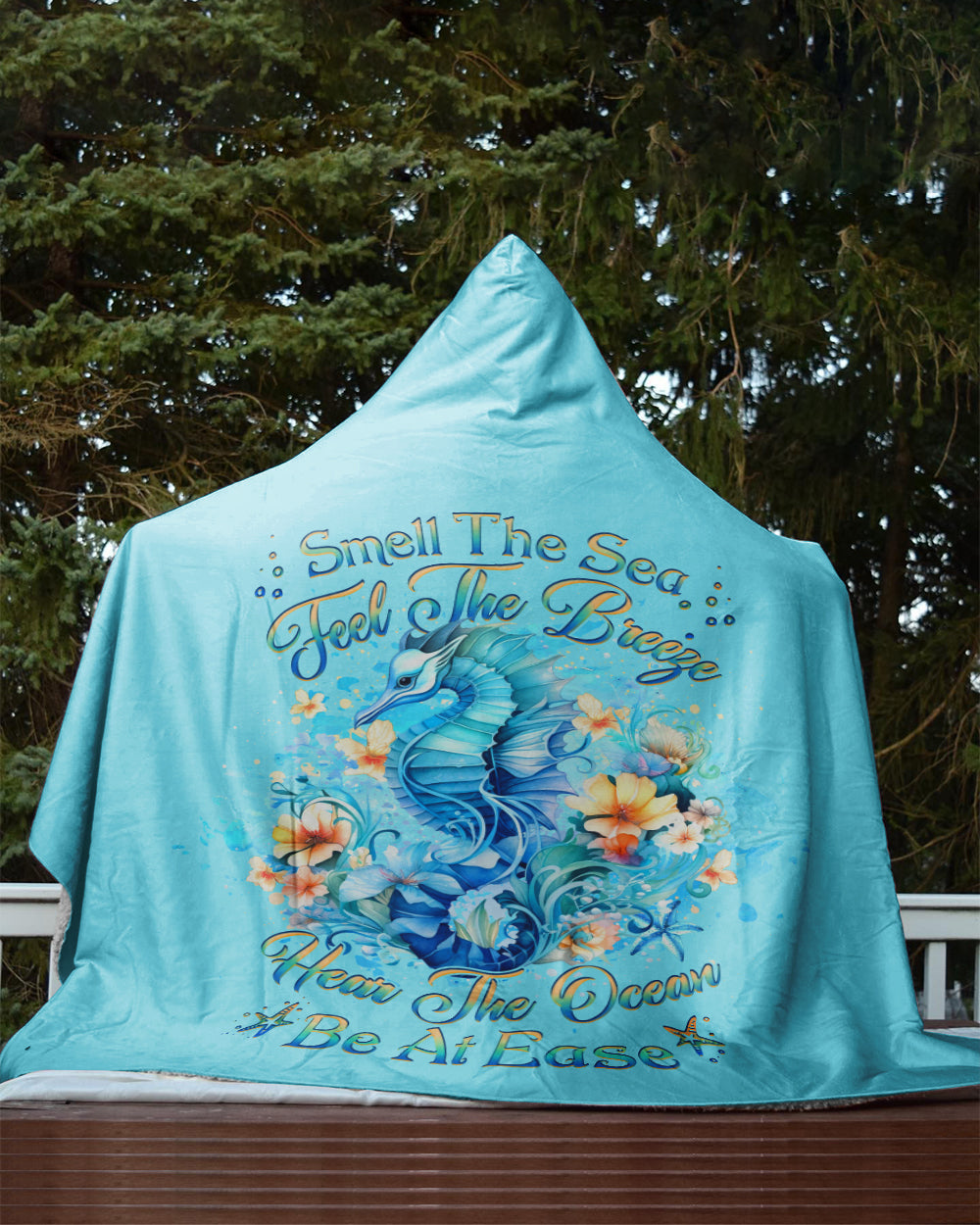 BLISSCORNERS SMELL THE SEA FEEL THE BREEZE SEAHORSE SHERPA BLANKET HOODIE
