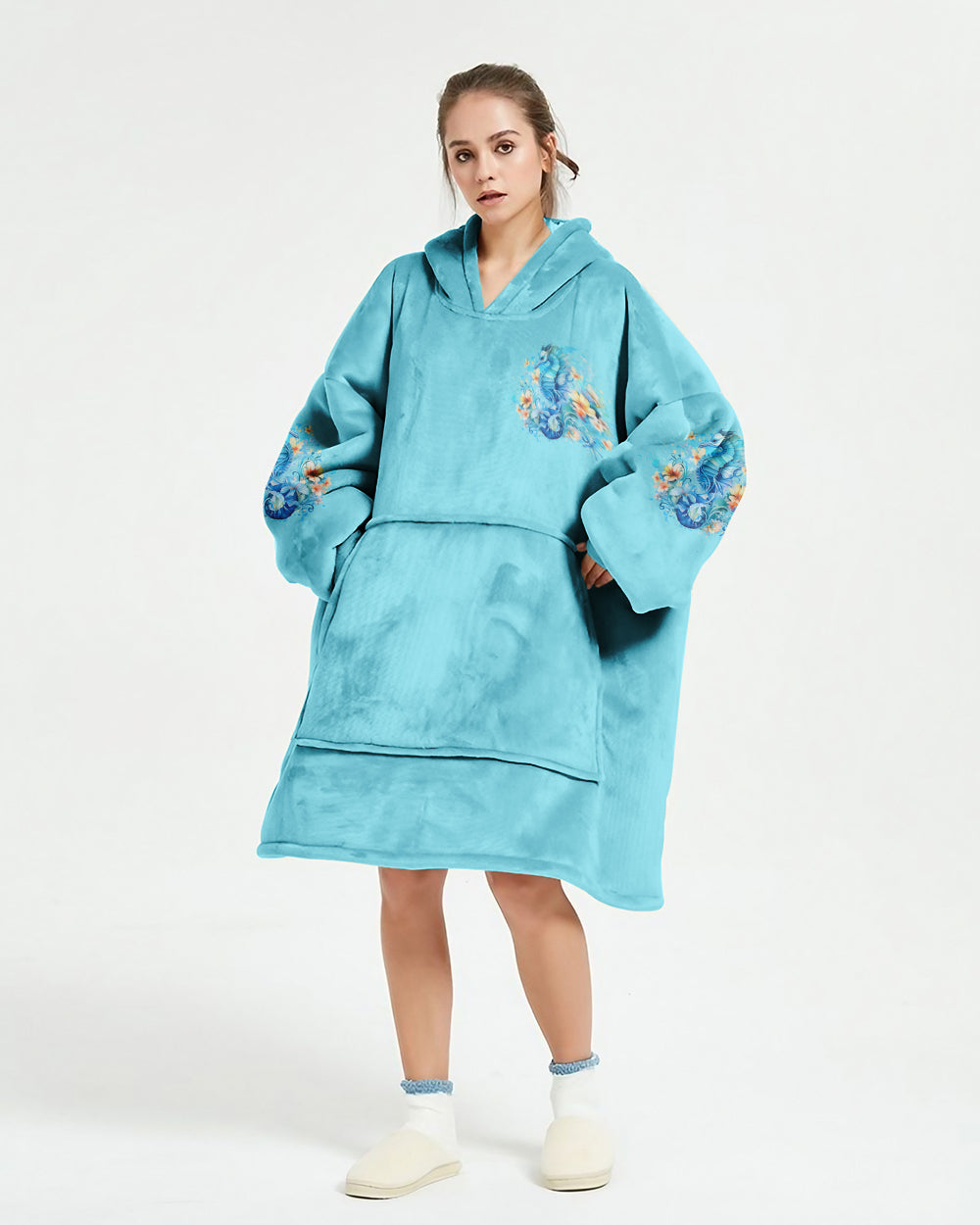 BLISSCORNERS SMELL THE SEA FEEL THE BREEZE SEAHORSE SHERPA BLANKET HOODIE