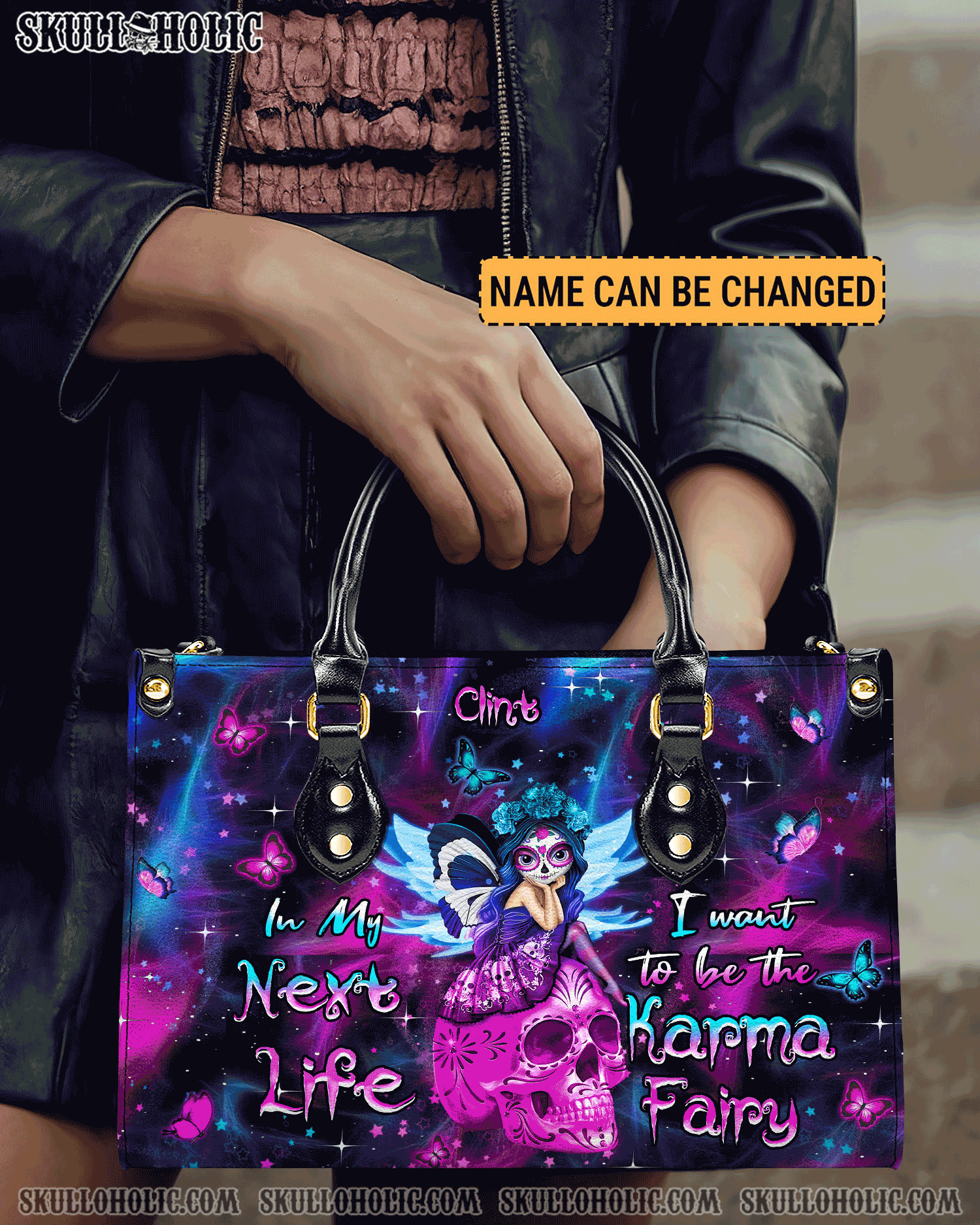BLISSCORNERS KARMA FAIRY SUGAR SKULL LEATHER HANDBAG
