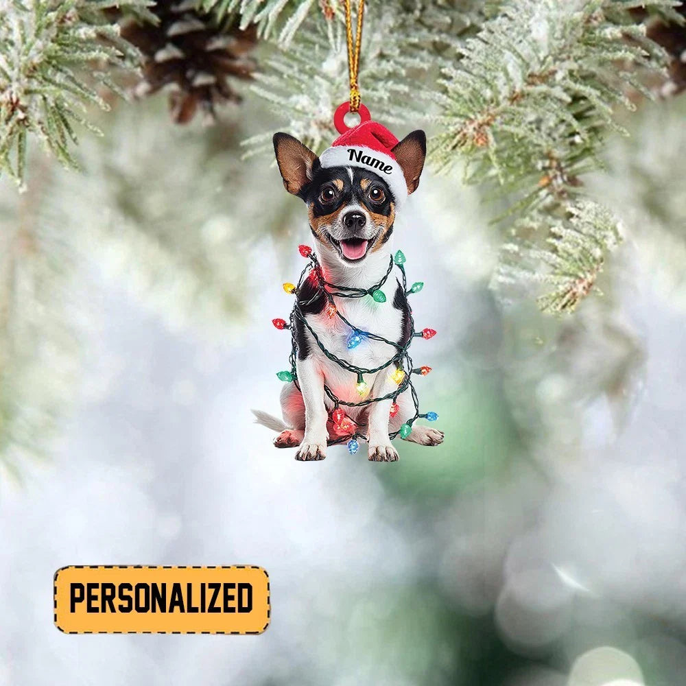 Blisscorners Personalized Rat Terrier Dog Christmas Ornament, Dog Christmas Lights Ornament2D Flat LM2511
