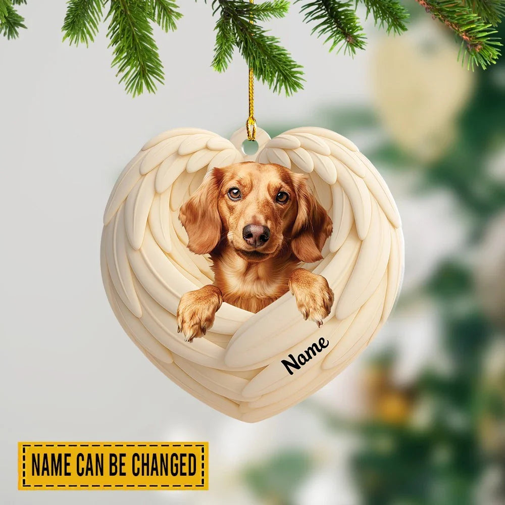 Blisscorners Personalized Dachshund Dog Christmas Ornament, Dog Angel Wings Ornament2D Flat LM2511