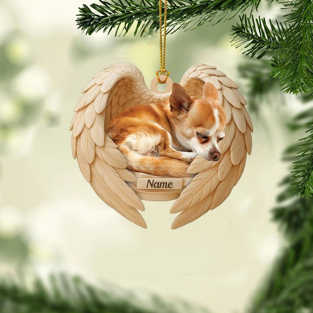 Blisscorners Personalized Sleeping Chihuahua Dog Christmas Ornament, Dog Angel Wings2D Flat LM2511