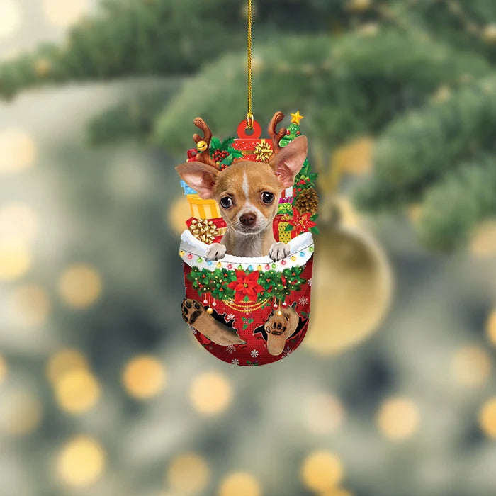 Blisscorners Tan Chihuahua Dog Snow Pocket Christmas Ornament, Chihuahua Dog Xmas Ornament2D Flat LM2511