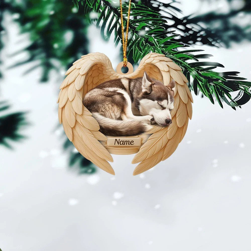 Blisscorners Personalized Sleeping Siberian Husky Dog Christmas Ornament, Dog Angel Wings62D Flat LM2511