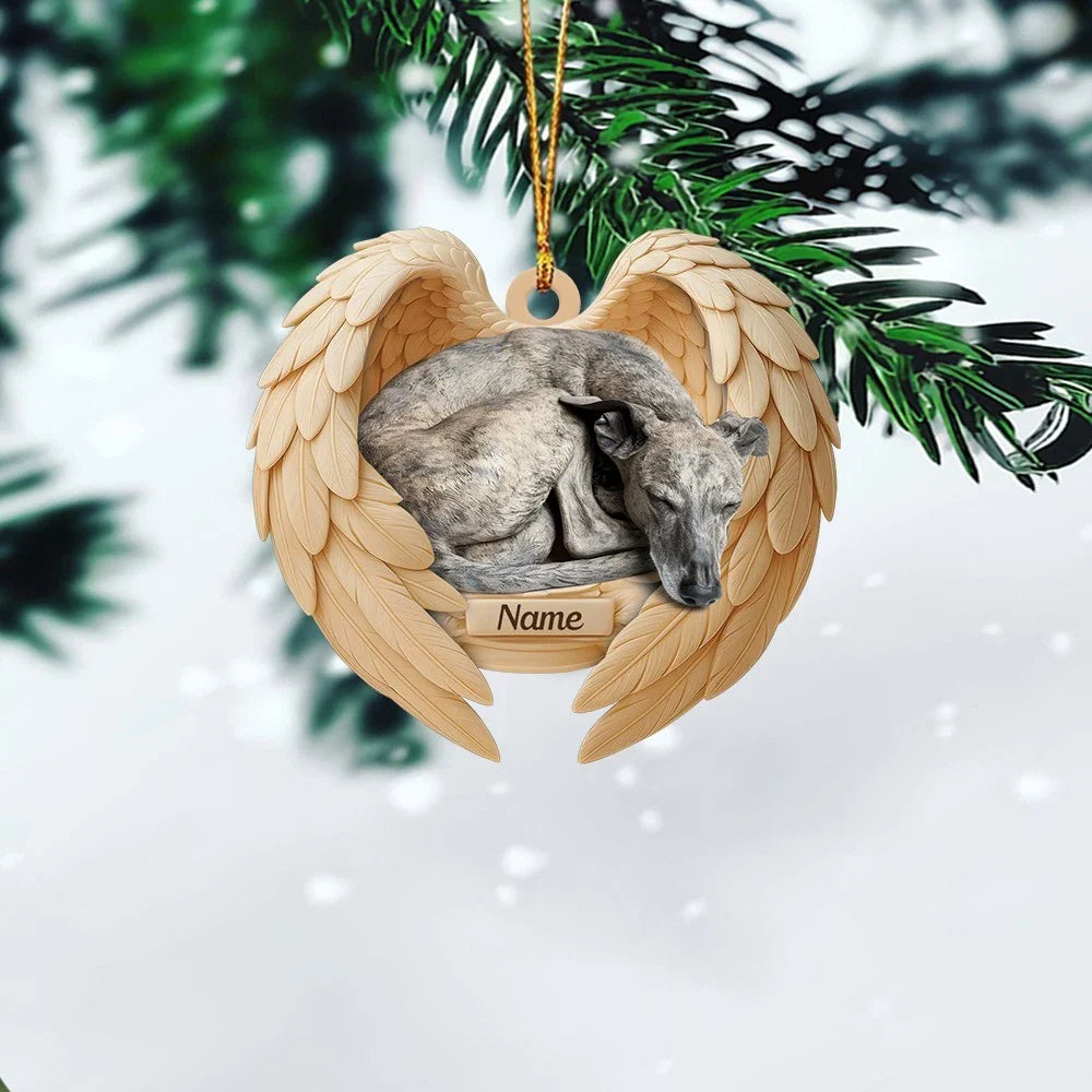 Blisscorners Personalized Sleeping Greyhound Dog Christmas Ornament, Dog Angel Wings2D Flat LM2511