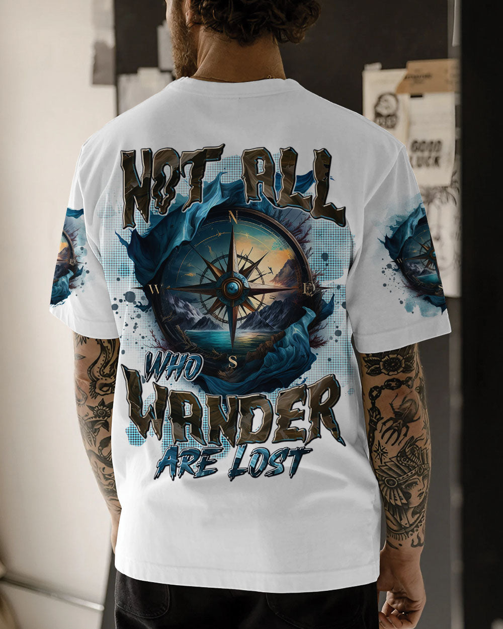 BLISSCORNERS NOT ALL WHO WANDER ARE LOST COMPASS ALL OVER PRINT