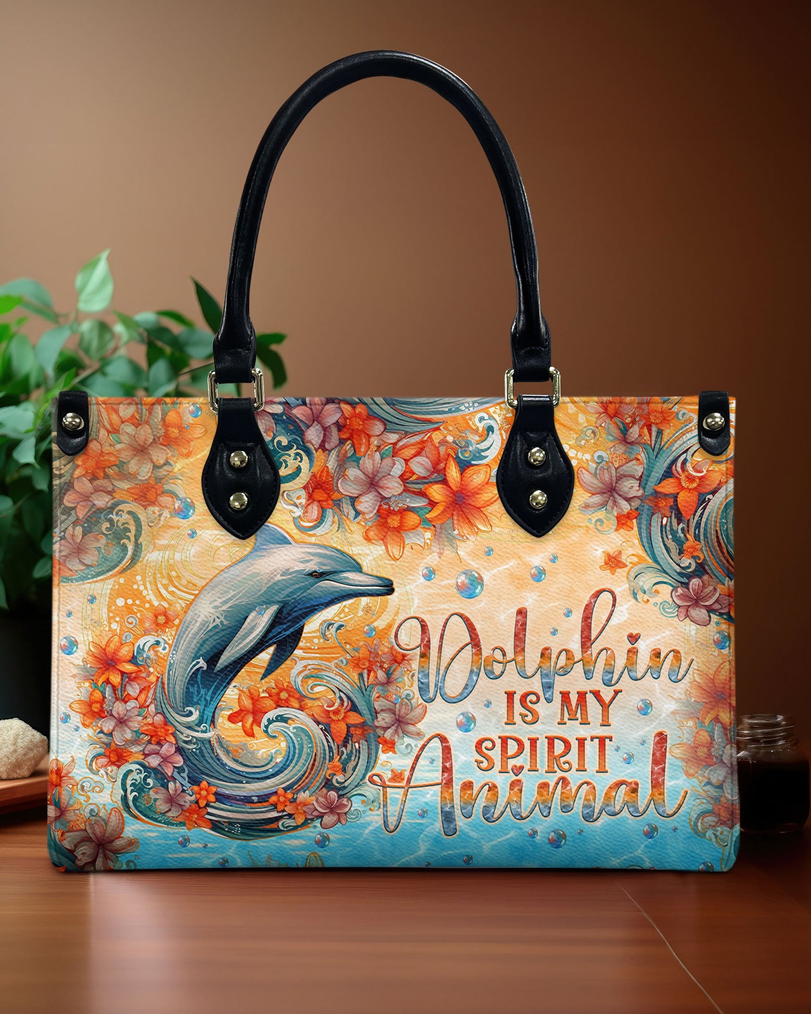 BLISSCORNERS DOLPHIN IS MY SPIRIT ANIMAL LEATHER HANDBAG